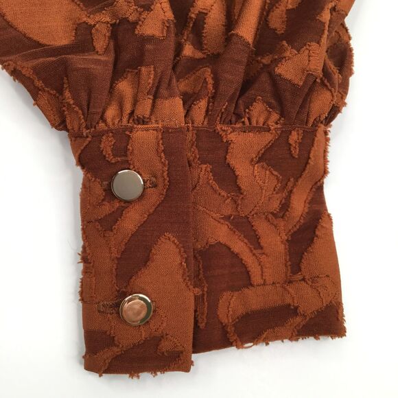 Eva Franco Anthropologie Burnout Velvet Top sz XS Puff Sleeve Sheer Rust Orange - Picture 14 of 16